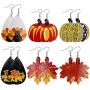 6Pairs Autumn Pumpkin Maple Leaf Sunflower Thanksgiving Day Food Vegetables Turkey Leather Drop Earrings for Women Girls Fall Festival Jewelry