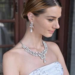 EVER FAITH Flower Simulated Pearl Wedding Jewelry Set Clear Austrian Crystal