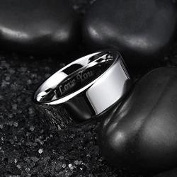 King Will 4mm/6mm/8mm Stainless Steel Ring Polished Plain Beveled Edge Wedding Band Laser Etched I Love You