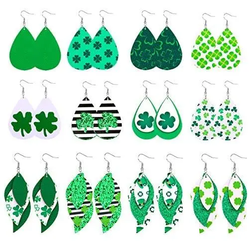 St.Patrick’s Day Faux Leather Earrings Bulk Green Teardrop Earring Lightweight Glitter Hat Drop Earring Layered Leaf Dangle Earring Jewelry Gifts for Women Girls St.Patrick’s Day Faux Leather Earrings Bulk Green Teardrop Earring Lightweight Glitter Hat Drop Earring Layered Leaf Dangle Earring Jewelry Gifts for Women Girls
