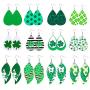 St.Patrick’s Day Faux Leather Earrings Bulk Green Teardrop Earring Lightweight Glitter Hat Drop Earring Layered Leaf Dangle Earring Jewelry Gifts for Women Girls