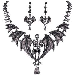 EVER FAITH Austrian Crystal Gothic Style Halloween Skull Bat Necklace Earrings Set