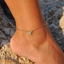 Turandoss Dainty Ankle Bracelets for Women, 14K Gold Filled Handmade Layered Anklet Cute Butterfly Evil Eye Elephant Star Summer Ankle Bracelets for Women Boho Beach Foot Chain