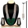Aheli Classy Faux Kundan Beaded Pearl Long Necklace with Maang Tikka Set Indian Ethnic Wedding Bridal Jewelry for Women