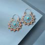 DAMLENG Unique Handmade Blue Boho Vintage Gypsy Mandala Flower Dangle Earrings for Women Girls Ethnic Tribal Retro Turquoise Geometry Hollow Leaf Jewelry Drop Earrings
