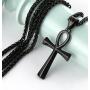 HZMAN Mens Stainless Steel Coptic Ankh Cross Religious Pendant Necklace, 22+2'' Rope Chain