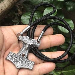 Viking Jewelry Celtic Norse Viking Mjölnir Mjolnir Crow Raven Skane Thors hammer Pewter Mens Pendant Necklace Talisman Charm Protection Amulet men W Stainless Steel tips Durable Nylon Rope Necklace