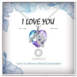 AOBOCO Purple Heart Christmas Jewelry Gift I Love You Forever Daughter Girlfriend Amethyst Crystal Necklace Sterling Silver