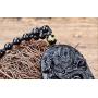 Mson Obsidian Pendant Necklace Obsidian Crystal Pendant Necklace Pattern with Extend Bead Chain for Men or Women