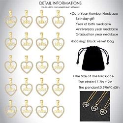 Jewenova Birth Year Number Necklace for Women 14K Gold Plating CZ Heart Pendant Necklace 1990-2010 Birthday Jewelry
