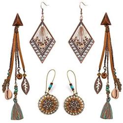 COLAXI Boho Trendy Statement Fun Drop Dangle Tassel Earrings Packs For Women Fashion,Western Colorful Bohemian Jewelry Long Big Earring Sets Gift