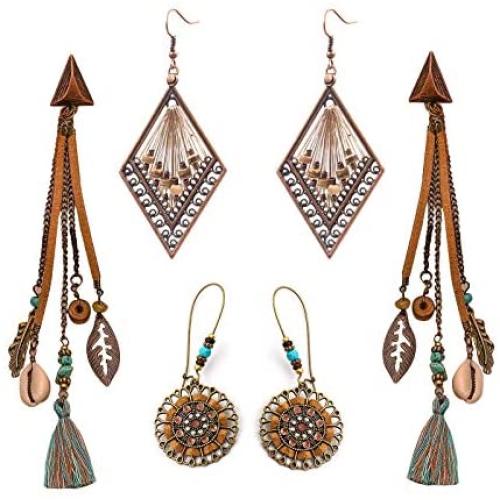 COLAXI Boho Trendy Statement Fun Drop Dangle Tassel Earrings Packs For Women Fashion,Western Colorful Bohemian Jewelry Long Big Earring Sets Gift