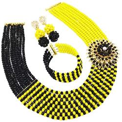 aczuv 8 Rows African Bead Necklace Jewelry Set for Women Nigerian Wedding Bridal Jewelry Sets