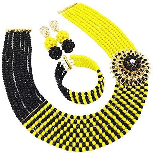 aczuv 8 Rows African Bead Necklace Jewelry Set for Women Nigerian Wedding Bridal Jewelry Sets