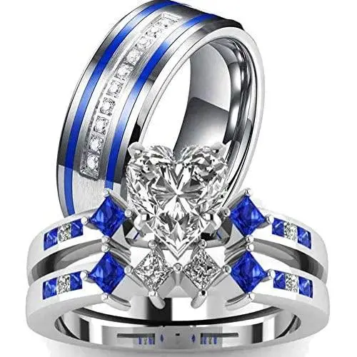 ringheart Couple Rings White Gold Filled Heart Cut Cz Womens Wedding Ring Sets Titanium Rhinestone Mens Wedding Band (Please Buy 2 Rings for 1 Pair) ringheart Couple Rings White Gold Filled Heart Cut Cz Womens Wedding Ring Sets Titanium Rhinestone Mens Wedding Band (Please Buy 2 Rings for 1 Pair)