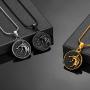 Hipunk Wolf Necklace Round Mens Punk 316L Stainless Steel Animal Wolf Head Pendant 18k Gold/Black Gun Plated Streetwear Jewelry SP0015