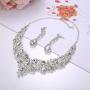 Hanpabum Bridal Austrian Crystal Teardrop Cluster Statement Necklace Dangle Earrings Jewelry Set Gifts Fit with Wedding Dress