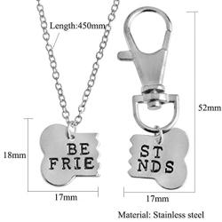 Kebaner Dog Bone Shaped Best Friends Necklace Keychain BFF Jewelry Dog Gift 2pcs/Set - Stainless Steel