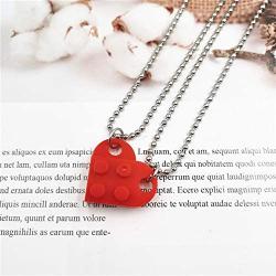 EASYSO Brick Heart Necklaces Set for Couples Friendship 2 Pieces Pendant with Strong Beads Chain Necklace Super Cute Jewelry Gift for for Women Men Girl Boy