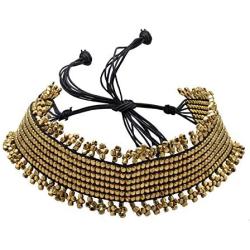 Zephyrr Choker Necklace Tribal Style Golden Metal Beaded With Black Threads JAN-1620