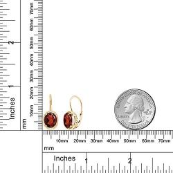 Gem Stone King Red Garnet 18K Yellow Gold Plated Silver Dangle Earrings, 3.60 Cttw Oval 9X7MM