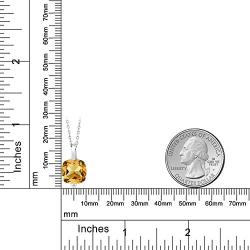 Gem Stone King 925 Sterling Silver Yellow Citrine Pendant Necklace (3.22 Ct Cushion Cut 10MM, 3.22 Ct Cushion with 18 Inch Silver Chain)