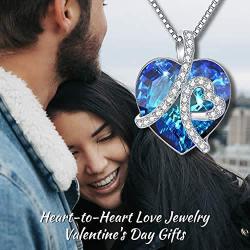 Blue Heart Crystal Pendant Necklace Sterling Silver Love Jewelry Gifts for Daughter Girlfriend Birthday Christmas