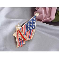 Alilang Golden Tone Clear Crystal Rhinestones Stripes Enamel 4th of July America USA Flag Patriotic Brooch Pin