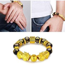 CASDAN 2Pcs Feng Shui Good Luck Bracelets for Men Women Obsidian Bead Chinese Dragon Lucky Charm Bracelet Pixiu Pi Yao Attract Wealth Money Feng Shui Jewelry