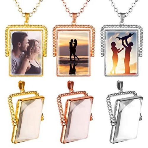 Personalized Picture Custom Necklace ，Men customized for Women Couple Memory Charm, DIY Reversible square Keychain Bag Decorations Family Photo Pendant，Hip Hop Jewelry