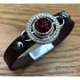 Mini Snap Jewelry Brown Rhinestone Halo Magnetic Leather Bracelet Holds 12mm Snaps
