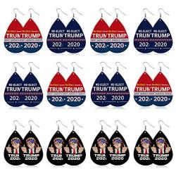 fzbali Donald Trump Patriotic Faux Leather Earrings Set for Women, 2020 President Election Re-elect Teardrop Dangle Earrings Keep America Great Sign USA Jewelry Accessory