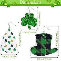St. Patricks Day Faux Leather Earrings Shamrock Clover Teardrop Dangle Earrings Irish Green Leather Earrings for Women 25 Pairs