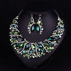 Hamer Bridal Link Prom Costume Jewelry Crystal Choker Pendant Bib Statement Chain Charm Necklace and Earrings Wedding Jewelry Sets for Brides