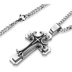 West Coast Jewelry Crucible Stainless Steel Bold Large Layered Statement Cross Pendant Necklace - 24''