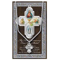 Rosemarie Collections Religious First Communion Four Way Cross Pendant Necklace with Prayer Card, 18''