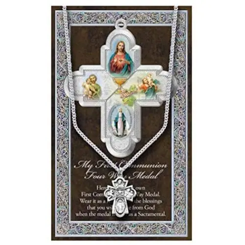 Rosemarie Collections Religious First Communion Four Way Cross Pendant Necklace with Prayer Card, 18'' Rosemarie Collections Religious First Communion Four Way Cross Pendant Necklace with Prayer Card, 18''