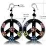 Earth Accessories Peace Sign Dangle Earrings with Organic Wood - Earring Hippie Accessories and Hippie Costume for 60s or 70s