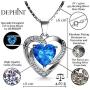 DEPHINI - Heart Necklace - 925 Sterling Silver - Branded Aqua CZ Crystal Pendant Birthstone - Fine Jewellery Love - 18'' Premium Rhodium Plated Silver Chain - Cubic Zirconia - Gifts for Women