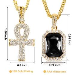 putouzip Men Women 18K Gold Plated CZ Fully Iced Out Ruby Egyptian Ankh Key Cuban Chain Pendant Set
