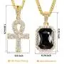 putouzip Men Women 18K Gold Plated CZ Fully Iced Out Ruby Egyptian Ankh Key Cuban Chain Pendant Set putouzip Men Women 18K Gold Plated CZ Fully Iced Out Ruby Egyptian Ankh Key Cuban Chain Pendant Set