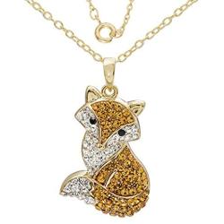 CRYSTALOGY Women’s Sterling Silver Swarovski Crystal Fox Animal Pendant Necklace, 18” Chain