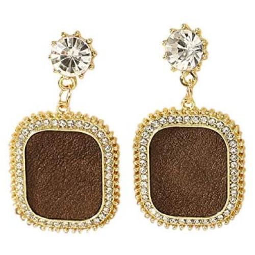 Sinkcangwu Rhinestone Leather Drop Earrings Statement Jewelry Luxury Crystal Earrings Female Wedding Party Gift Accessories Brincos