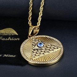 Lee Island Fashion 24K Gold Plated Eye of Horus On Pyramid Egyptian Protection Pendant Stainless Steel Necklace For Men Boys, 24 Inch Chain Eye of Providence/ All-Seeing-Eye/Blue Evil Eye Jewelry