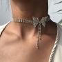 Gangel Gold Silver Butterfly Choker Rhinestone Tennis Chain Fashion Bow-knot Necklace Bling Pendant Jewelry for Party Dating Vacation for Women and Girls(Pack of 1) (Gold)