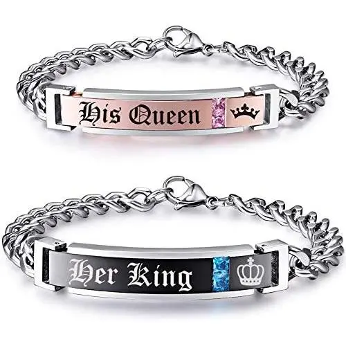 NEHZUS Couples Bracelets His and Hers Stainless Steel Personalized Bracelet Custom Engraving NEHZUS Couples Bracelets His and Hers Stainless Steel Personalized Bracelet Custom Engraving
