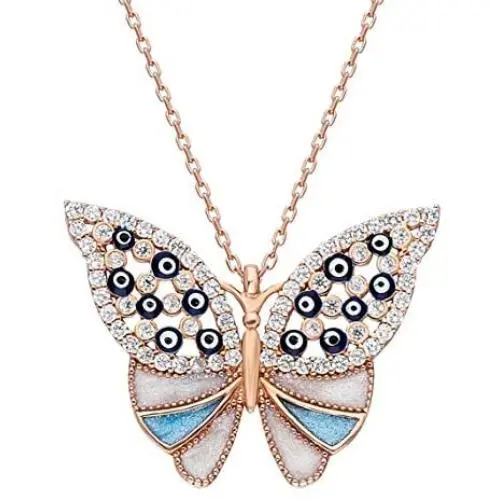 Absent Design Butterfly Necklaces for Women | Turquoise Aesthetic Jewelry | Evil Eye Pendant Necklace | Butterfly Gifts For Teen Girls-Rose Gold Necklace. Absent Design Butterfly Necklaces for Women | Turquoise Aesthetic Jewelry | Evil Eye Pendant Necklace | Butterfly Gifts For Teen Girls-Rose Gold Necklace.