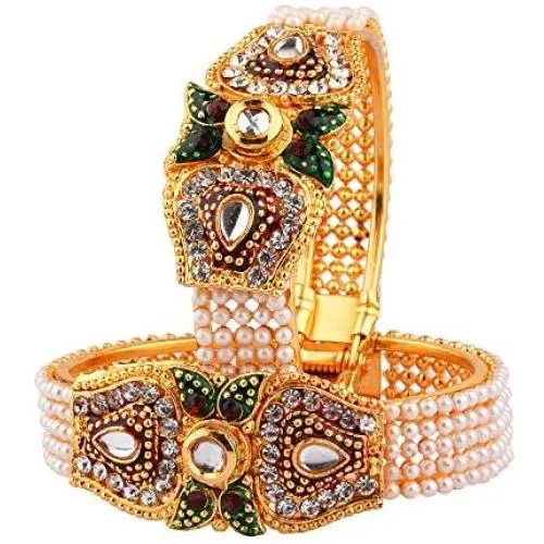 Efulgenz Traditional Antique Faux Pearl Indian Bangle Cuff Bracelet Set Jewelry (2 Pc) Efulgenz Traditional Antique Faux Pearl Indian Bangle Cuff Bracelet Set Jewelry (2 Pc)