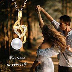 Heart-Shaped Music Note Pendant Necklace with Moissanite and Pearl, 10K 14K 18K Yellow Gold Necklace Jewelry for Women/Girls/Party/Anniversary Day/Birthday