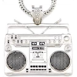 GWOOD Boom Box Silver Color Pendant with 36 Inch Long Franco Necklace Cassette